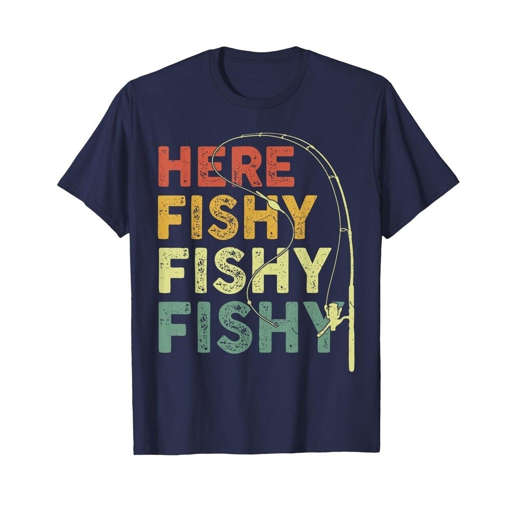 Fishing Here-Fishy Bass Fish Dad Funny T-Shirt